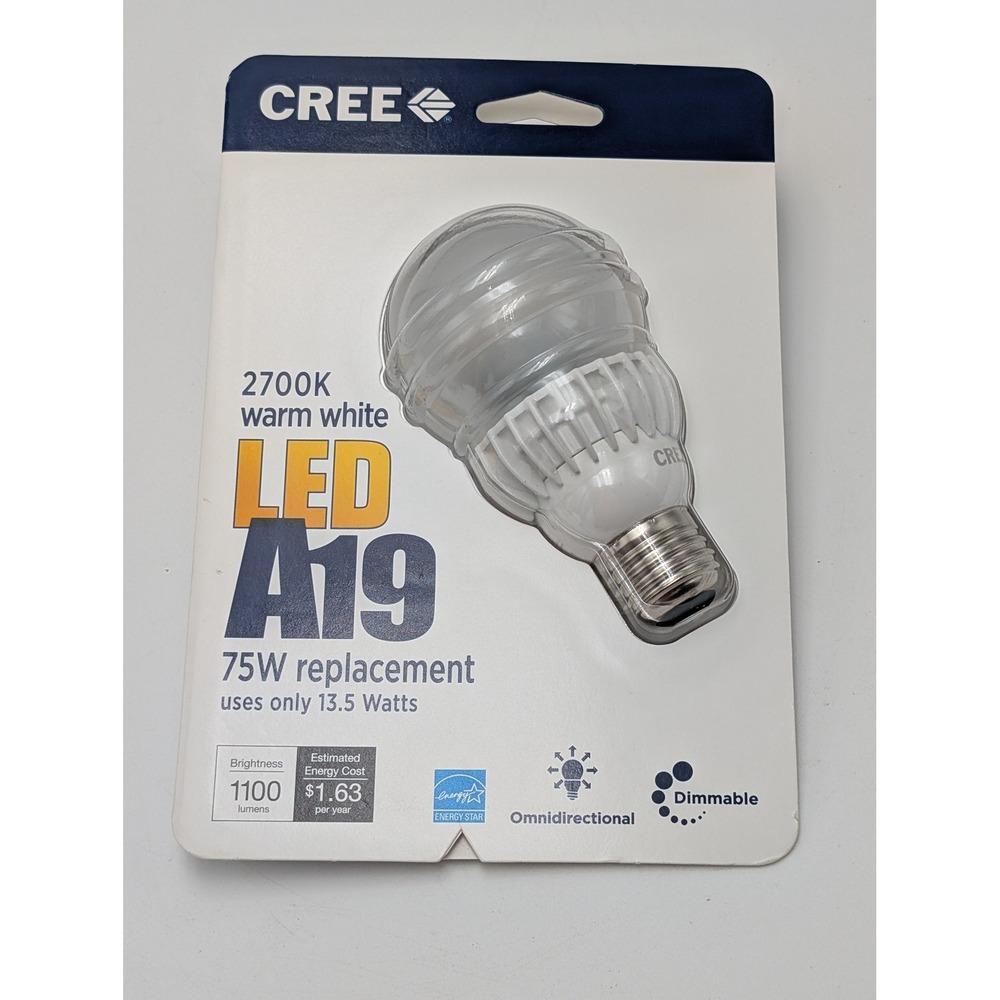 Cree LED A19 Bulb 75W Replacement 13.5W 2700K Warm White Dimmable 1100 Lumen NEW